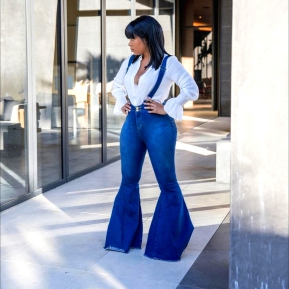 nichole Lynel Denim - Nichole Lynel Denim Bell Bottom Overalls Size Small
